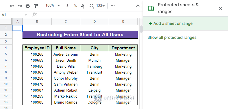 using protected sheets and ranges feature in google sheets