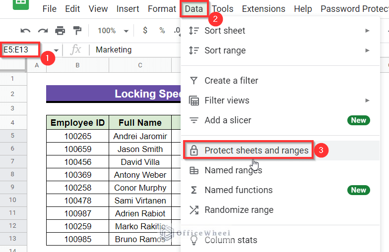 using protected sheets and ranges feature in google sheets