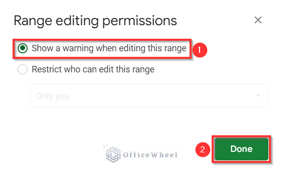 marking first section in the range editing permissions window