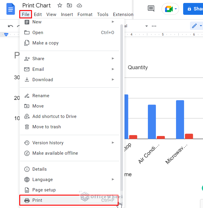how to print a chart in google sheets