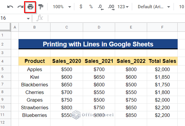 Print with Lines in Google Sheets