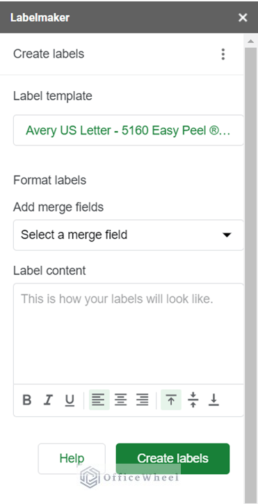Sidebar for Formatting Mailing Labels