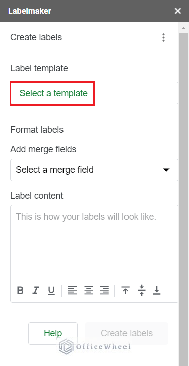 Selecting a Template for Labels