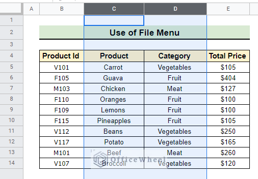 Selecting certain columns to print in Google Sheets