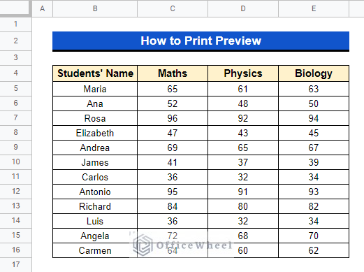 Dataset to Print Preview in Google Sheets