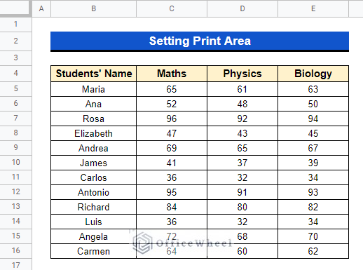 Dataset to Set Print Area in Google Sheets