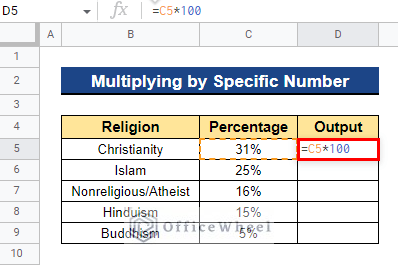 Multiplying by 100 to Remove Percentage Sign in Google Sheets