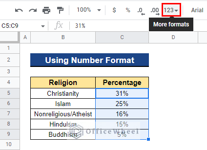 Using Number Format to Remove Percentage Sign in Google Sheets