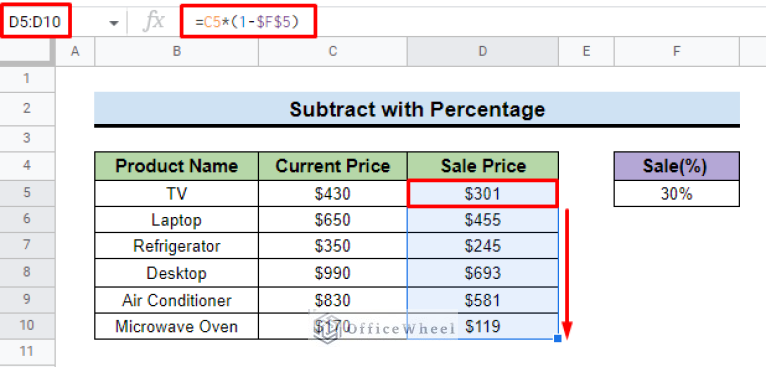 how-to-subtract-a-percentage-in-google-sheets-officewheel