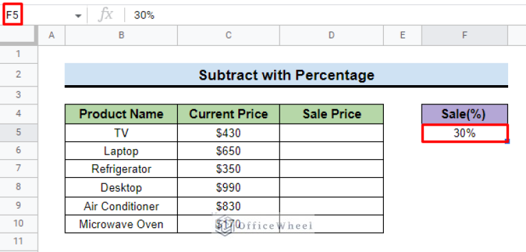 How to Subtract a Percentage in Google Sheets - OfficeWheel
