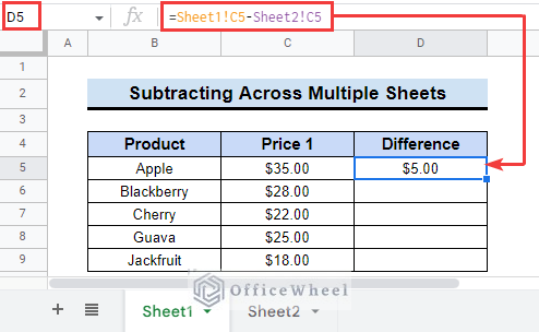 Inserting formula in Sheet1