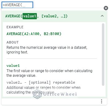 Syntax of AVERAGE function