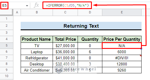 show text value in the cell