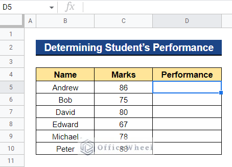 Using IFS Function in Google Sheets to Determine Student's Performance