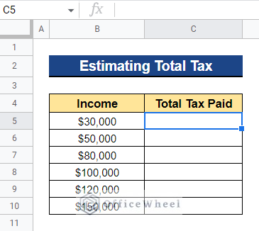 Using IFS Function in Google Sheets to Estimate Total Tax