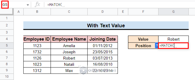 How to Use MATCH Function in Google Sheets (2 Scenarios)