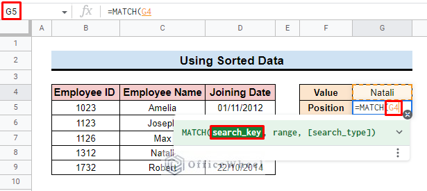insert search key in google sheets