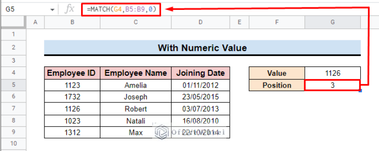 How to Use MATCH Function in Google Sheets (2 Scenarios)