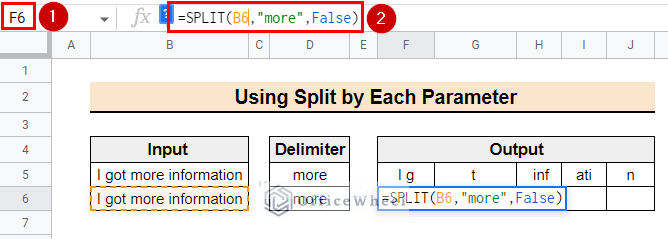 Using Split by Each parameter FALSE in SPLIT function