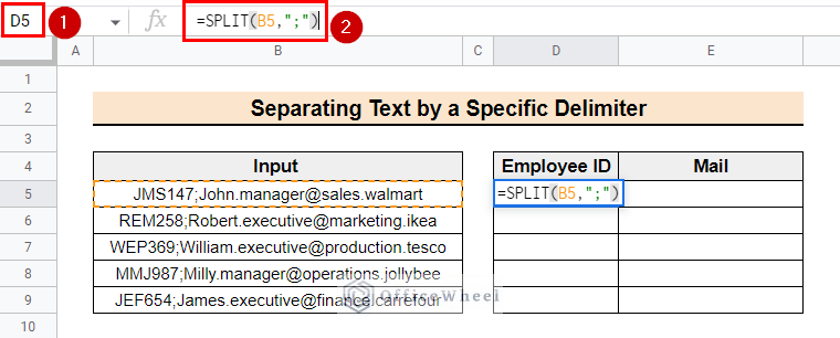 Inputting the formula to separate text by semicolon