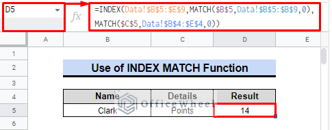index match function output