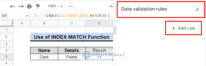 add rule option in data validation dialogue box