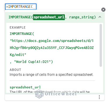 syntax of importrange function