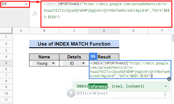 use of importrange in index match function