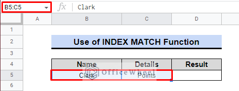 providing data for search through index match function in google sheets