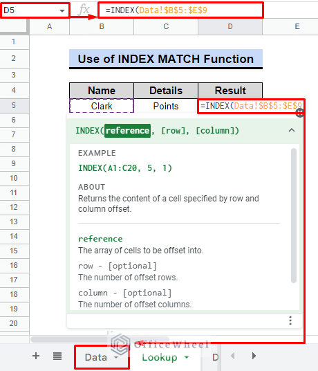 providing data reference in index function