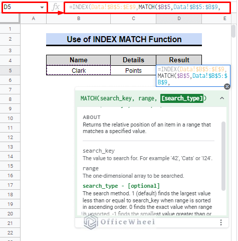 use of match function within index function 