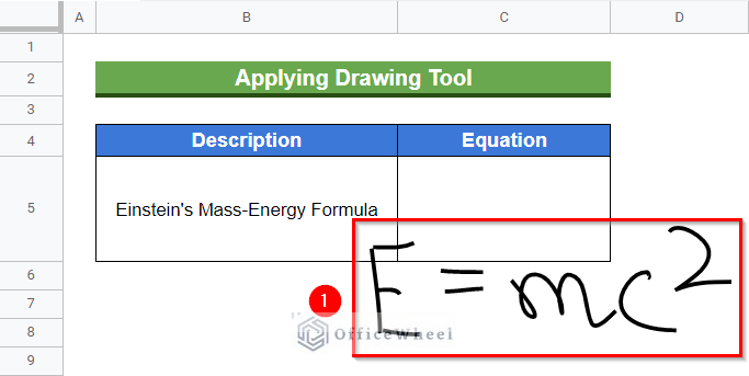 Scribbled equation inserted in Google Sheets