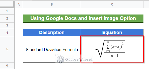 Final output after inserting image of equation from Google Drive