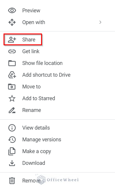Selecting Share command from the Right-click pop-up options