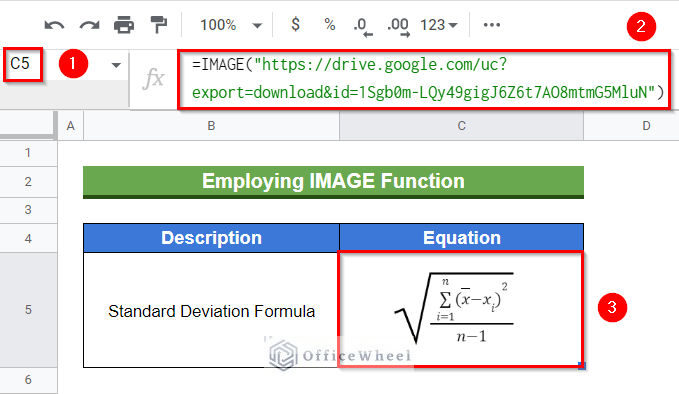 Employing IMAGE Function to Insert Equation in Google Sheets