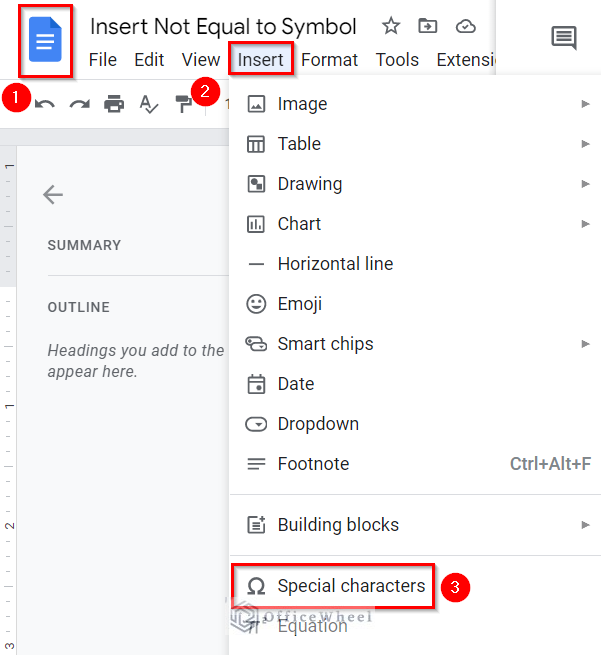 Inserting not Equal to Symbol in Google Docs