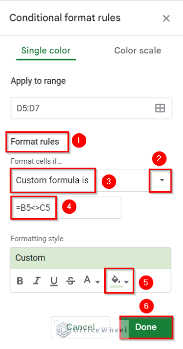 Insert Not Equal to Symbol in Custom Formula of Google Sheets Conditional Formatting