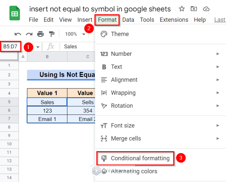 How to Insert Not Equal to Symbol in Google Sheets (4 Easy Ways)