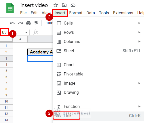 selecting options to insert link of video