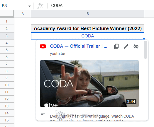 the final output to insert video link in google sheets