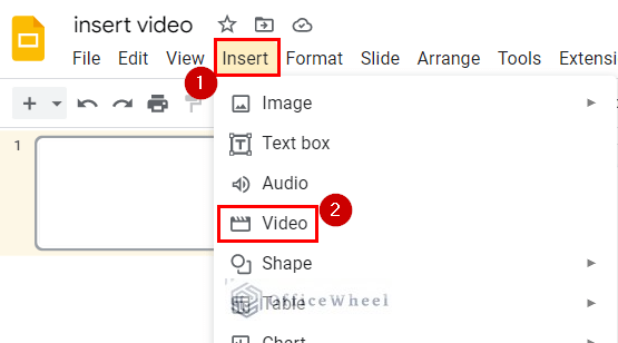 selecting option to insert video in google slides