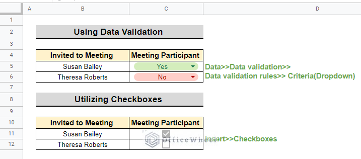 Overview of inserting yes no box in Google Sheets