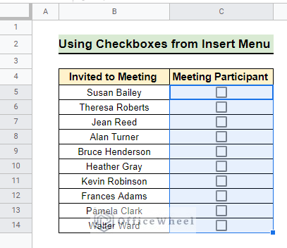 Checkboxes inserted in each row