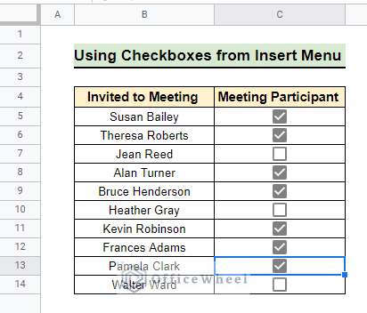 Clicking on empty checkboxes to make it marked in Google Sheets