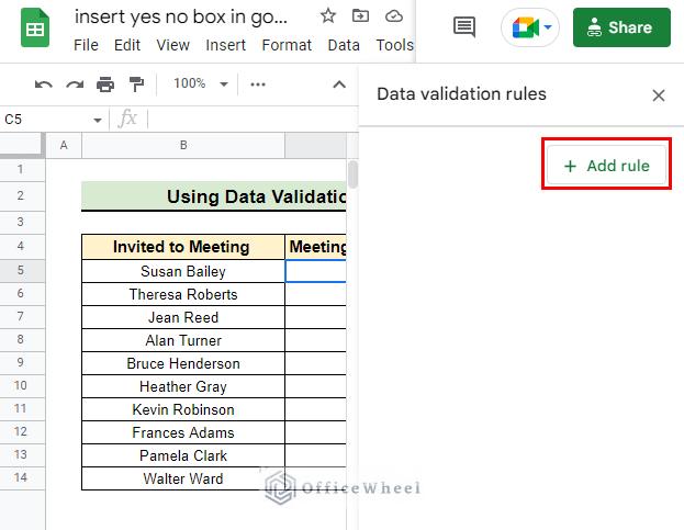 Adding data validation rule