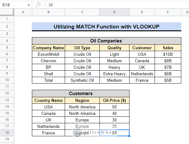 dataset for match function with vlookup