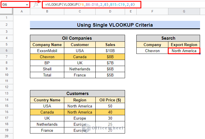 single criteria nested vlookup function output