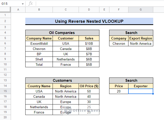 how to use reverse nested vlookup in google sheets 