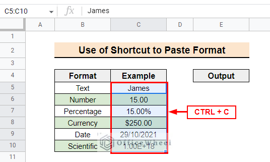 Copying the example column to paste format