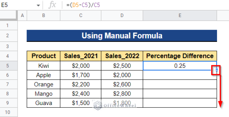 Calculate Percentage Difference Between Two Numbers in Google Sheets